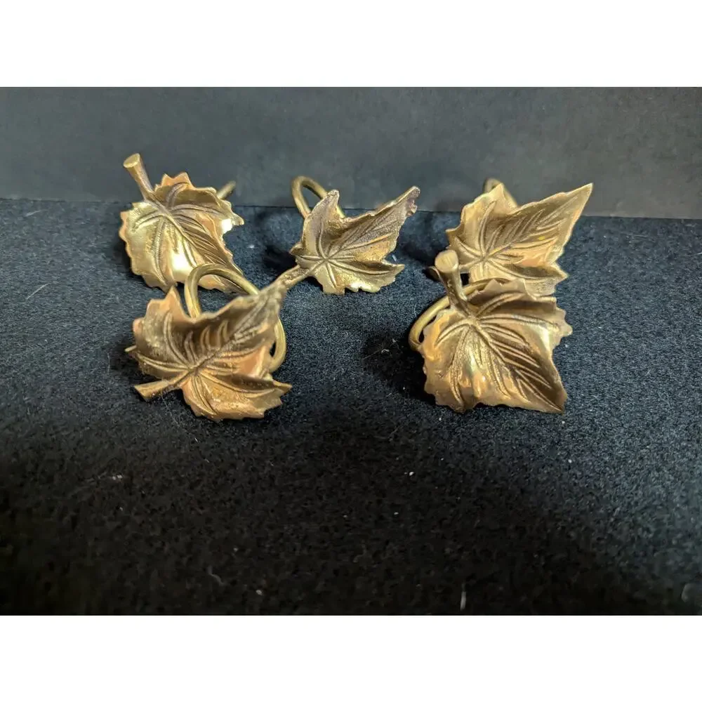 Vintage Solid Brass Leaf Napkin Rings Set of 5 Autumn Fall Table Decor